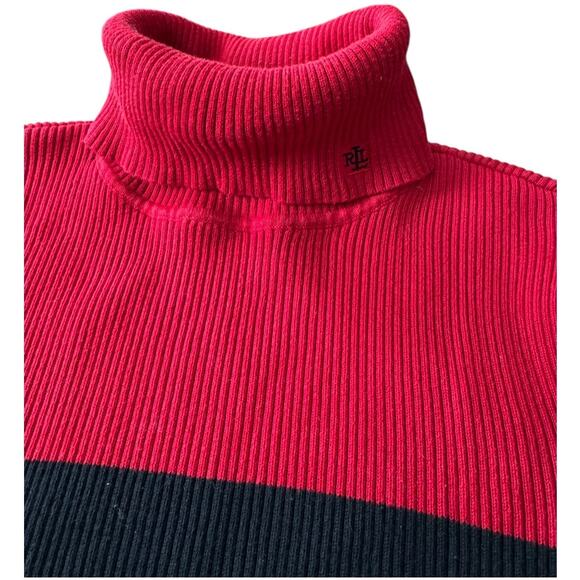 Ralph Lauren cotton color block ribbed turtleneck red black large - Picture 3 of 7